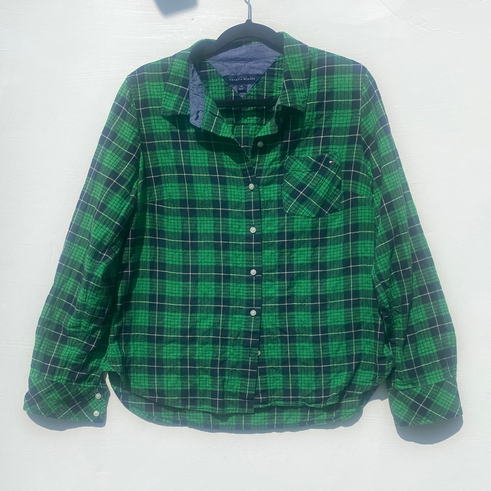 Tommy Hilfiger Green and Navy Plaid Button-Down Shirt - Picture 1 of 10